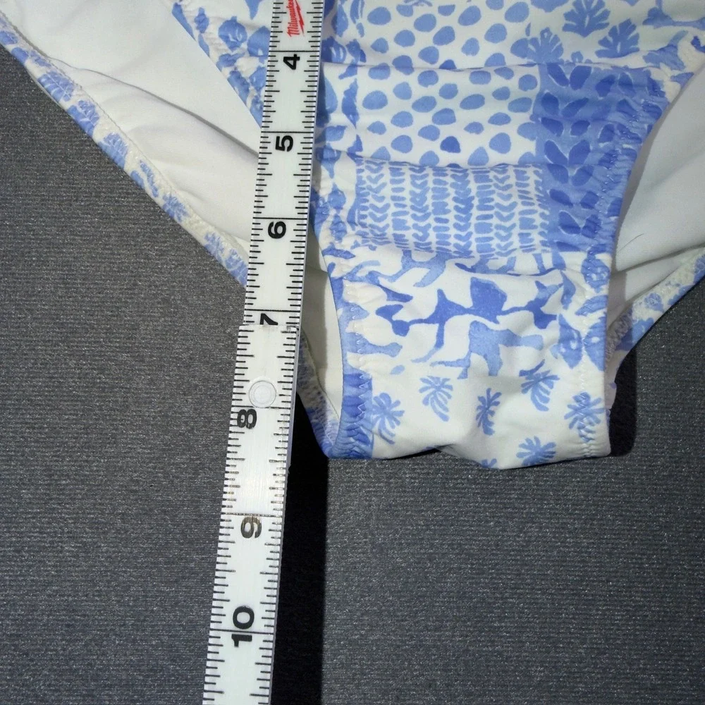 Vineyard Vines Painted‎ Patch Ruffle One Shoulder Bikini Set Blue White L/XL